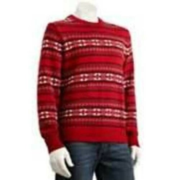 Mens Christmas Sweater Dockers Red Fairisle Large Long Sleeve Crew Cotton - Picture 1 of 4